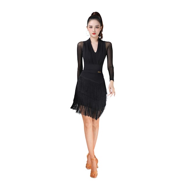 Damkjol med fransar för dans, latin, salsa, tango, balsal Black 2XL