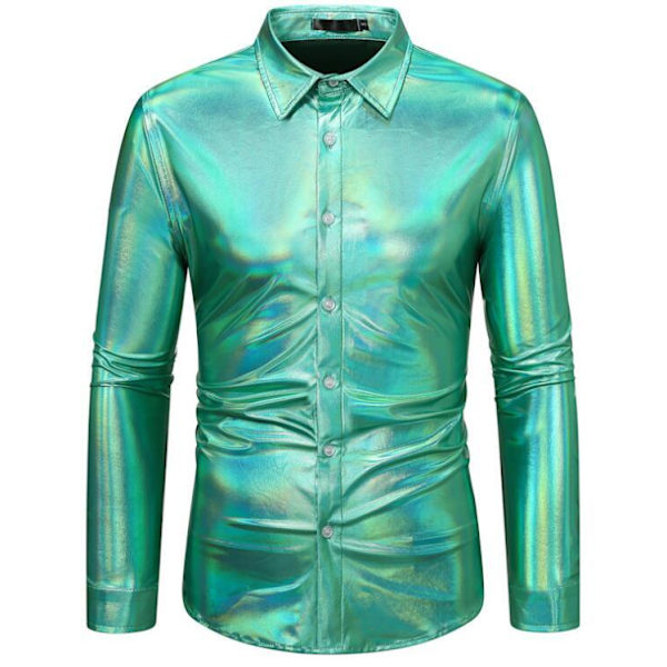 Hvit skjorte for menn med lang erme og smal passform Green 2XL