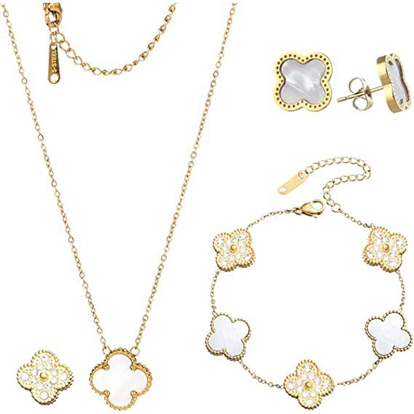 Kvinnors legering elektroplåt Lucky Clover halsband White