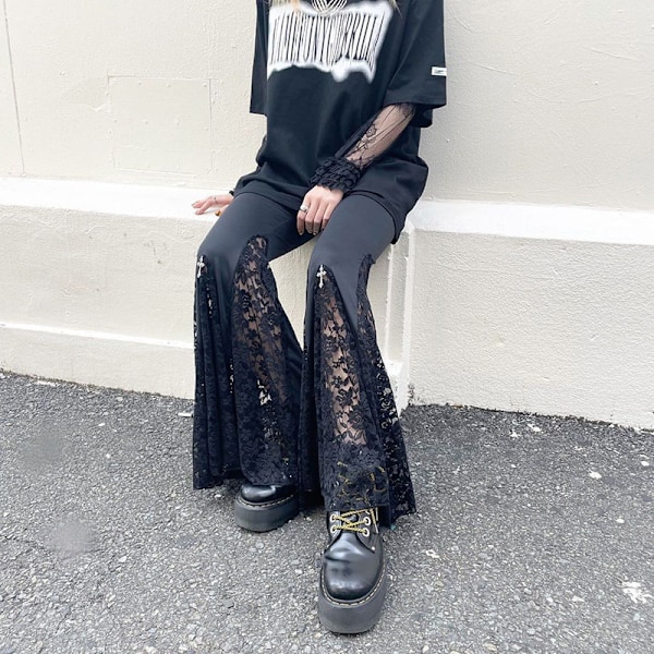 Dame Blonde Flare Leggings Gotisk Høj Talje Bell-Bottom Bukser XL