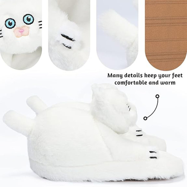 Plush Katttofflor för Kvinnor, Halksäkra Söta Vintervarma Golvskotofflor White