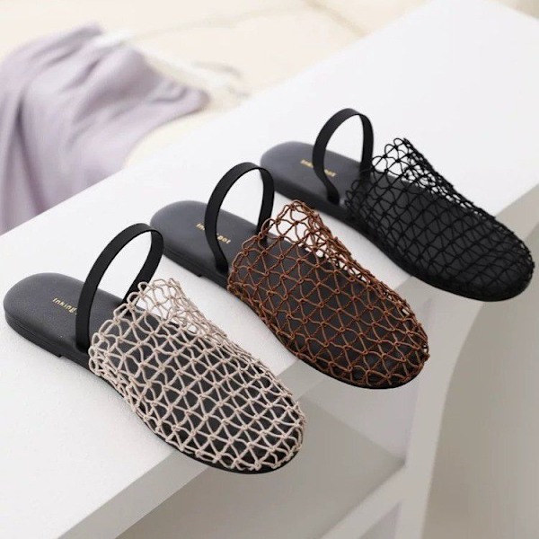 Balett Flats i Mesh för Kvinnor Spänne Bekväma Vardagliga Kontor Fisknäts Ballerina Skor black 35