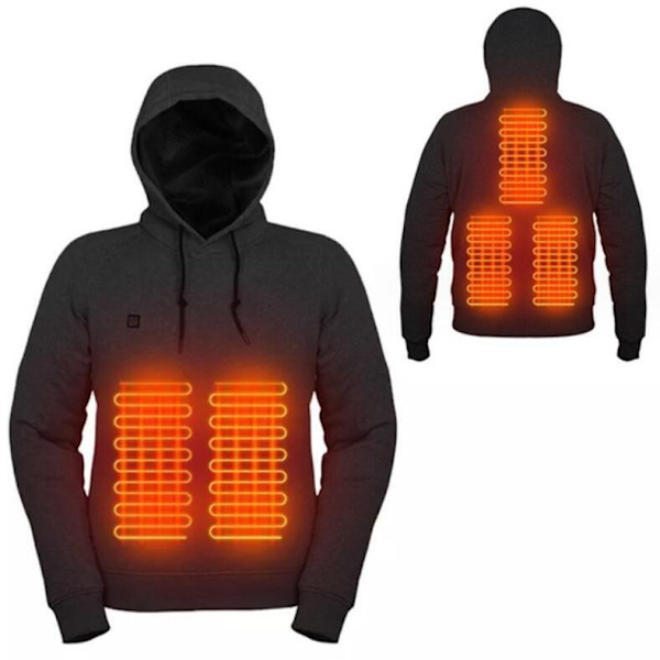 Mænds Casual Hættetrøje med USB Opvarmning Black M