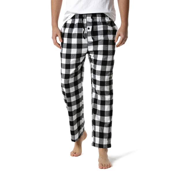 Supermjuka pyjamasbyxor i bomull för män black white S