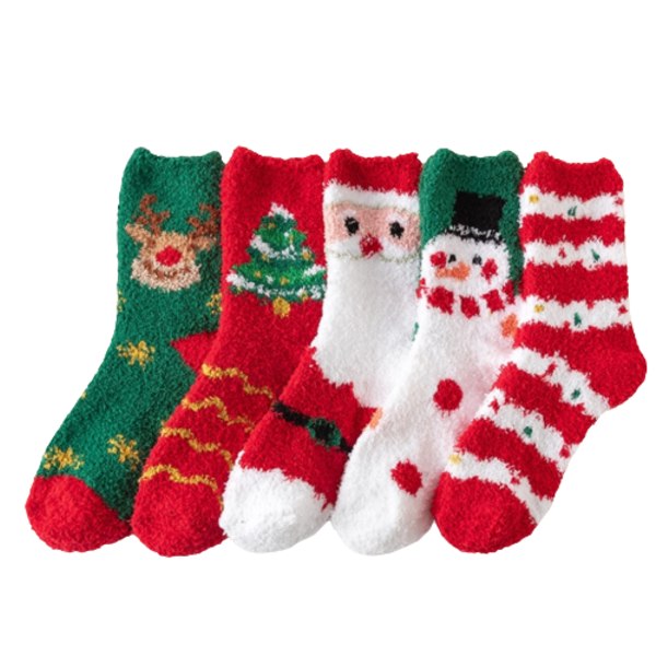 5 Par Dam Fuzzystrumpor Vinter Varma Mysiga Fluffiga Super Mjuka Toffelstrumpor Red
