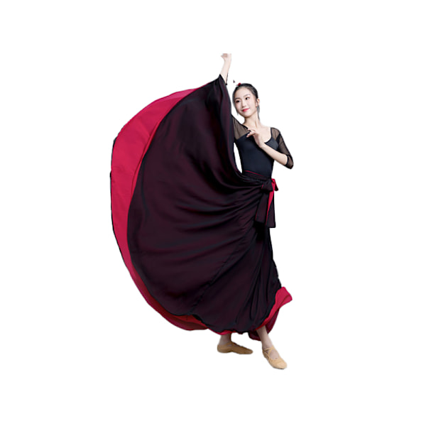 Dam Två Lager Vändbar Chiffong Lång Maxikjol för Dans Black+Wine Red XL
