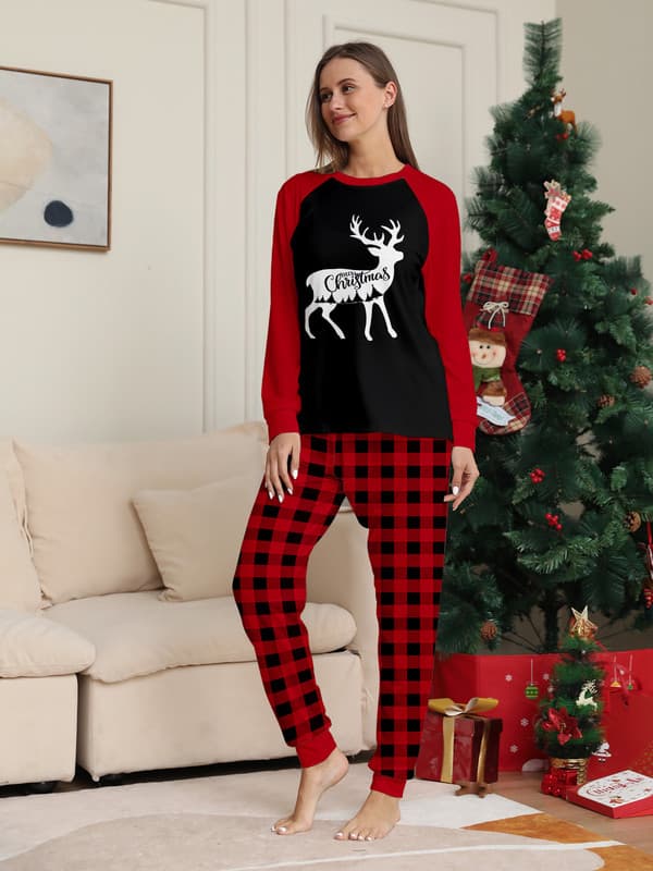 Julepyjamas med Sød Hjorteprint - Langærmet PJS Sæt Mom 3XL