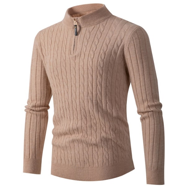 Herr höst vinter kabel bomull stickade tröjor khaki XL