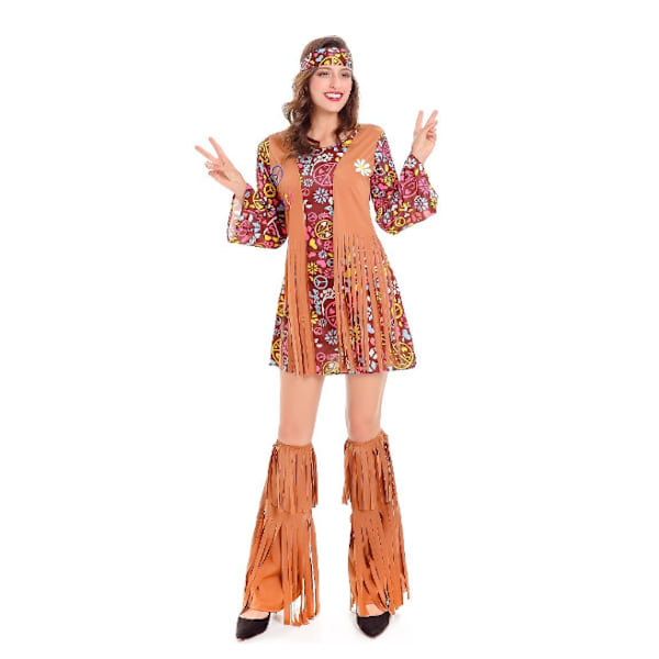 Kvinnor Hippie Kostym Set Halsband Pannband Klänning L