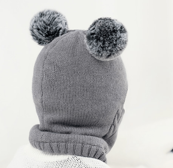 Barn Vintermössa Scarf Öronlapp Huv Kepsar grey