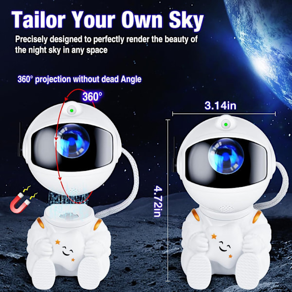 Astronaut Projektor, Stjerneprojektor Galakselys, Natlampe til Børn White 2