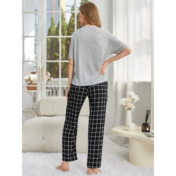 Dame Lounge-sett i bomull og lin med kort erme - Pyjamas - Løstsittende loungewear Grey L