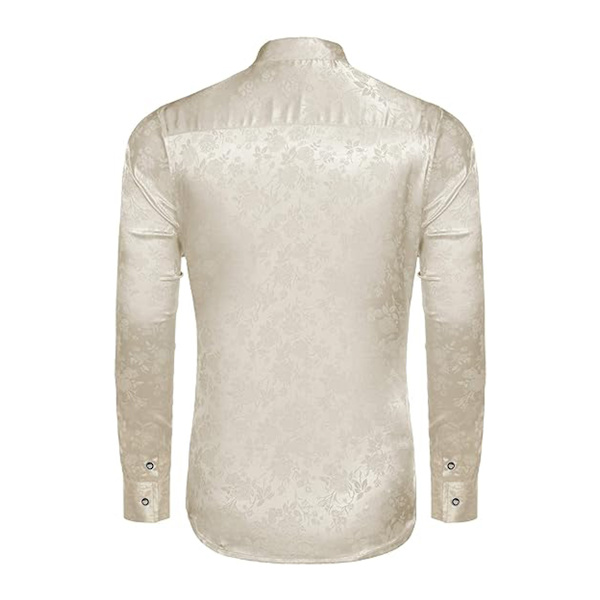 Miesten Silk Satin -puvupaidat Jacquard pitkähihaiset kukkakuvioiset paidat white M