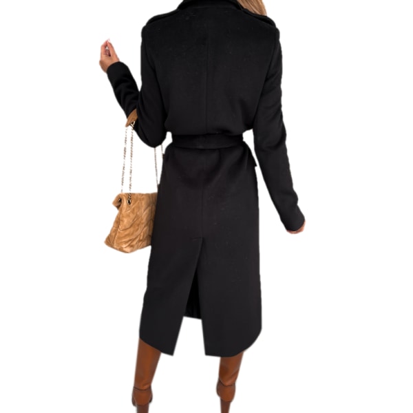 Klassisk lång kappa med bälte för kvinnor black S