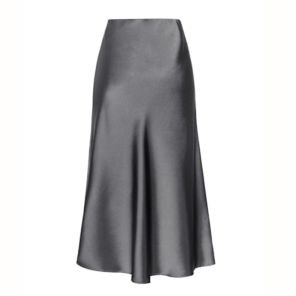 Satin Maxi-skjørt med høy midje og splitt på siden for kvinner - Elegant arbeidsantrekk Grey S
