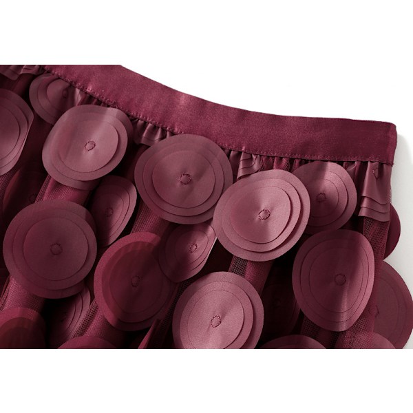 Dame Tyll Midi Skjørt 3D Polkadot Mesh Skjørt A-Linje Wine Red