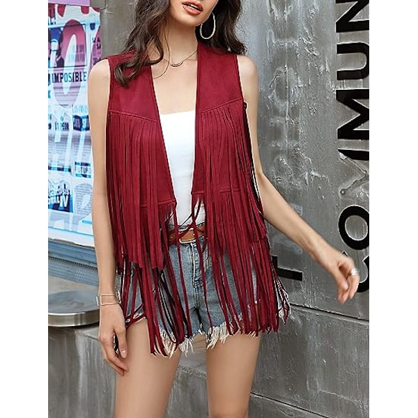 Dame Tassel Ærmeløs Vest Red M
