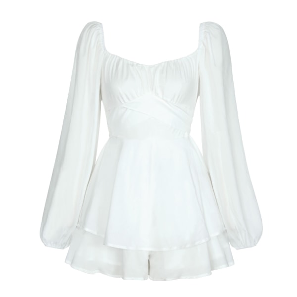 Lanternärm för kvinnor Långärmad Strappy Jumpsuit White M