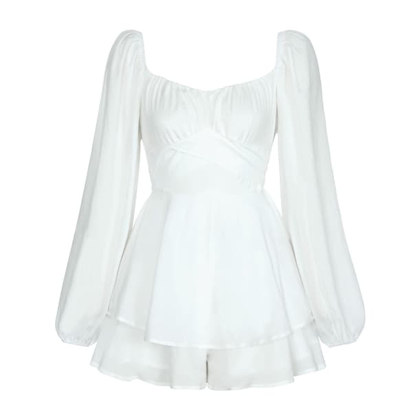 Lanternärm för kvinnor Långärmad Strappy Jumpsuit White S