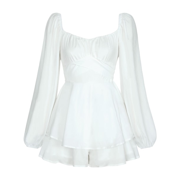 Lanternärm för kvinnor Långärmad Strappy Jumpsuit White XL