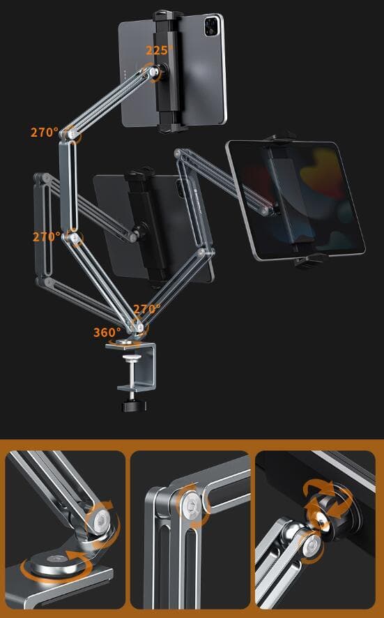 Telefonholder til seng og skrivebord, Tablet Stativ Telefonholder iPad Holder til skrivebordsmontering silver