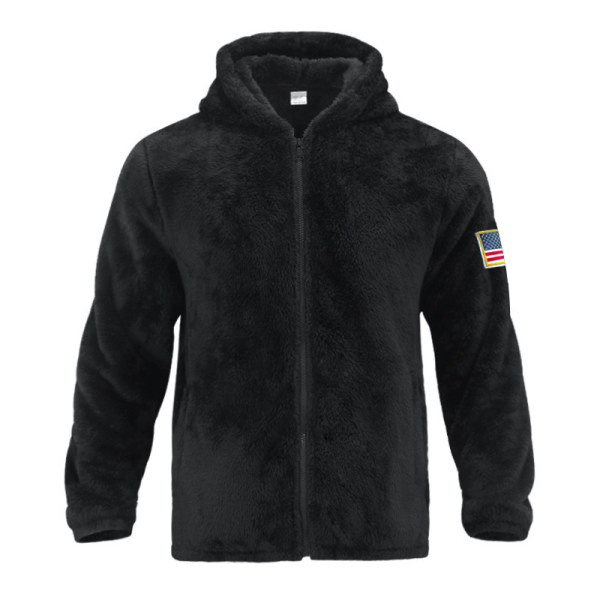 Mænds Vinter Sherpa Foret Hoodie Lynlås Trøje Jakke Black M