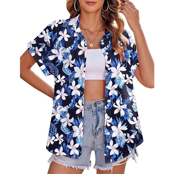 Hawaiskjorte for kvinner, kort erme Blue M