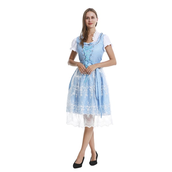 Munich Oktoberfest Maid Dress, kortärmad ölklänning med printed Blue 3XL