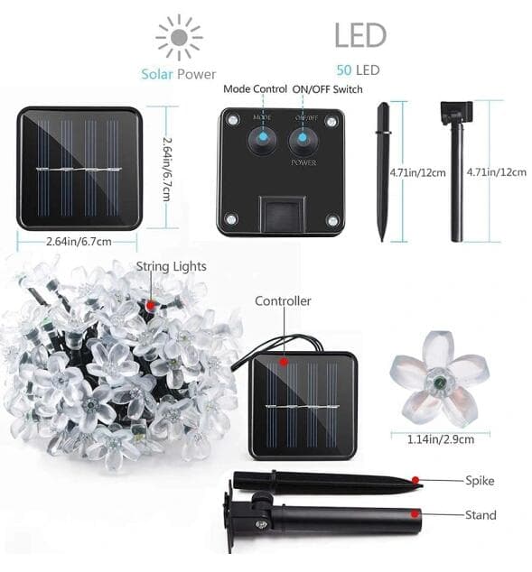 7M 50 LED Kirsebærblomst Solcellelys Sløyfe Hage Fe Lys B