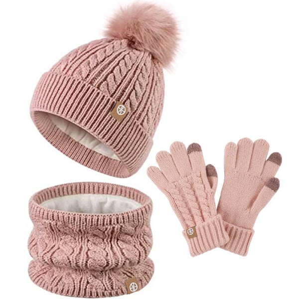 Barn Vinter Hat Handskar Scarf Set, Girls Toddler Hats color-1