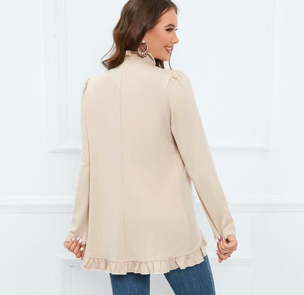 Damejakke med Rufflet Lapel og Knapper Apricot L