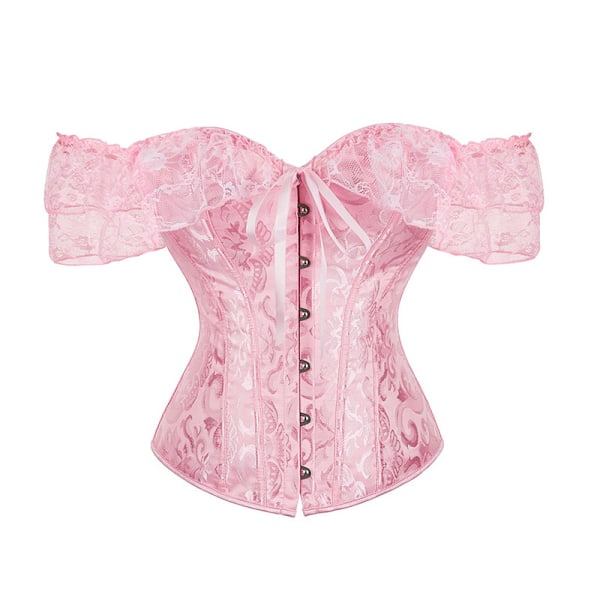 Goth top til kvinder med blondekant, fløjl, off shoulder, kortærmet punk top skjorte Pink L