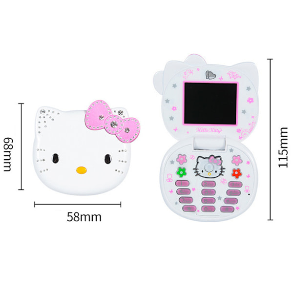 Lasten Hello Kitty -matkapuhelin, lasten näppäimistöllä varustettu taittuva puhelin White