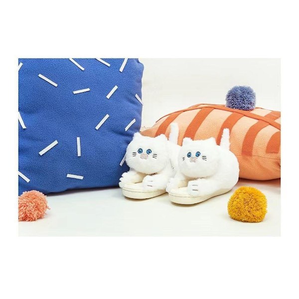 Plush Katttofflor för Kvinnor, Halksäkra Söta Vintervarma Golvskotofflor Beige