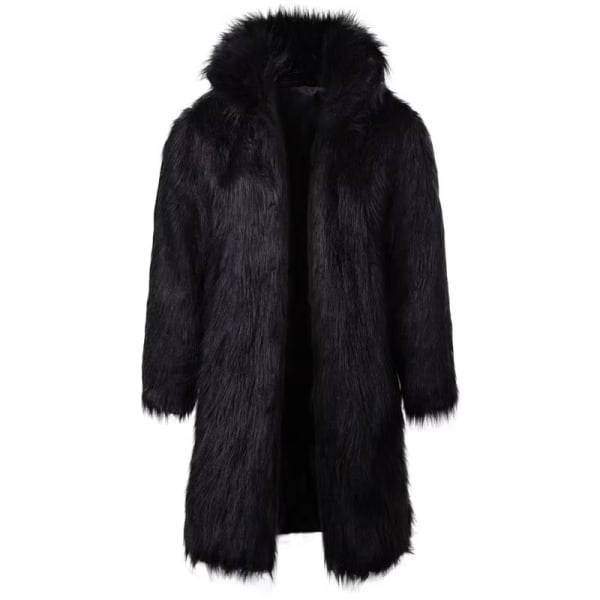 Mænds Luksuriøs Lang Kunstig Pels Frakke Vinter Fuzzy Fluffy Parka Overfrakke Black M