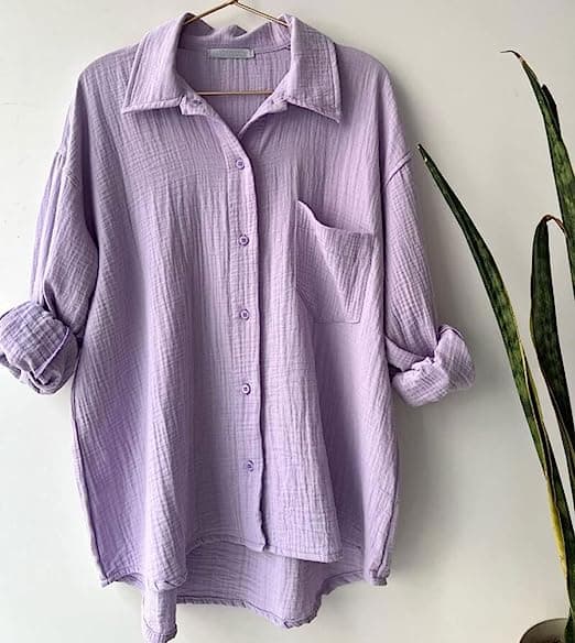 Dam 2-delad byxa set Linne Shirtort set Light Purple S