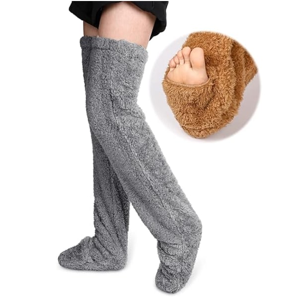 Over Knee High Fuzzy Socks Plysch Furry Long Ben Warmers Grey