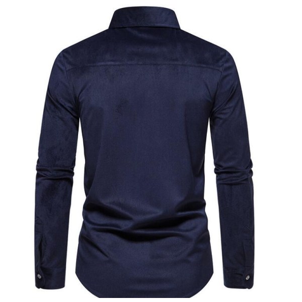 Lapel Corduroy Casual långärmad tröja för män Navy xl