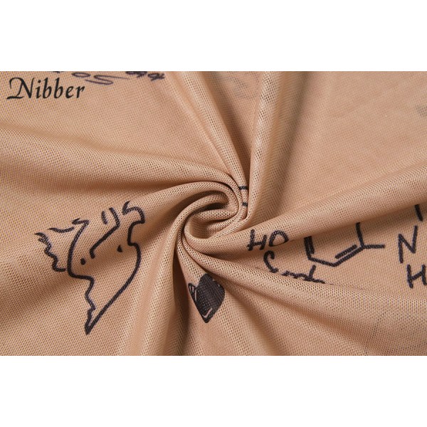 Kvinnors Långärmad Rundhalsad Tryckt Sexig Genomskinlig Mesh Crop Top Light brown XL