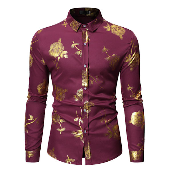 Herre Hipster Slim Fit Langærmet Knappeskjorte Wine Red M
