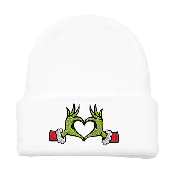 Broderad Beanie med Kant, Rolig Hatt, Varma Julhatt White 1