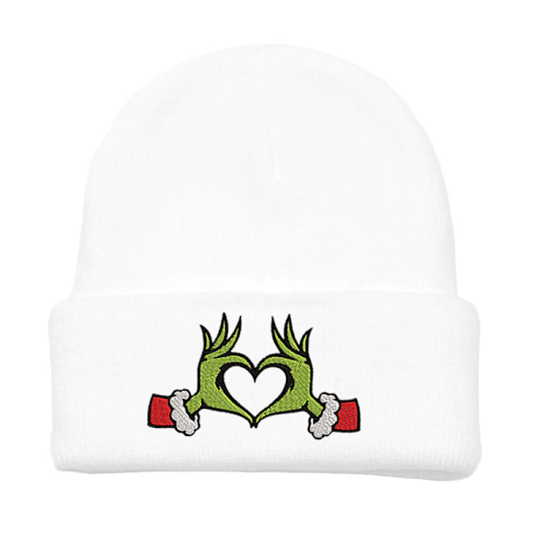 Broderet Beanie med Opslag - Sjov Hat, Varmt Julehat White 1