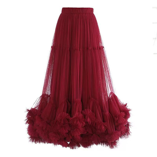 Kvinders Tutu Tulle Skørt Elastisk Højtaljet Lagdelt Skørt Wine Red