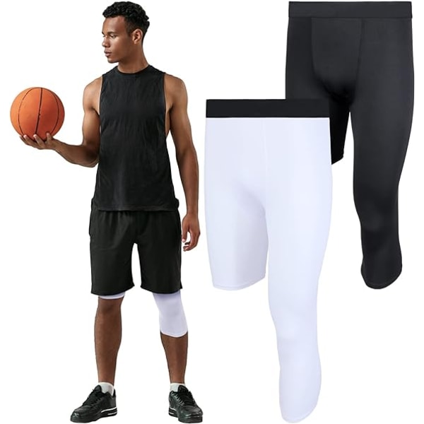 2-pack Män 3/4 Enbens Kompressionstights Unisex Leggings Right Long L