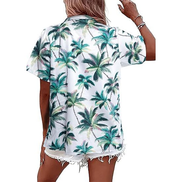 Kvinders Hawaiisk Skjorte Blød Blomster Tropisk Print V-Hals T-Shirt Green L