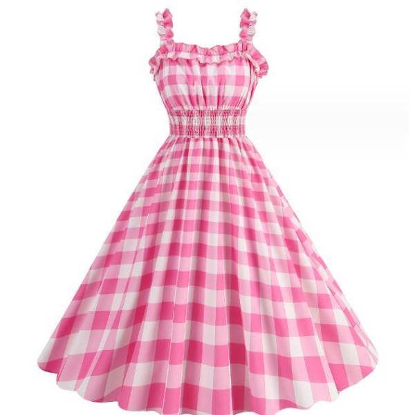 Pink Prikket Plaid Halter Kjole Pink XL