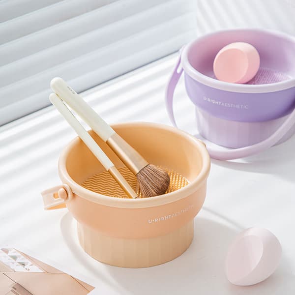 Makeupbørste Rensemåtte 3 i 1 Silikone Makeupbørste Renseskål Pink