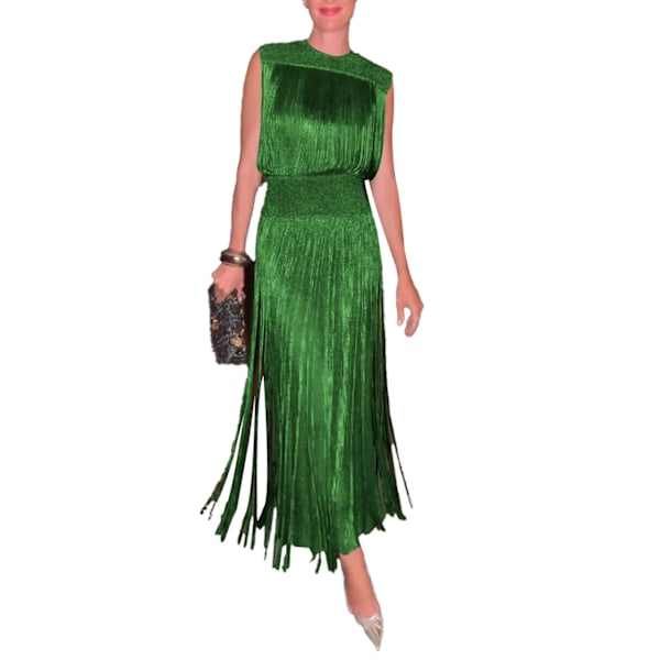 Dam 2-delade Outfits Frans Topp och Lång Kjolk Set för Fest green XS