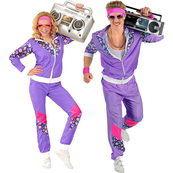 Kostym träningsdräkt, Disco, 80-talsoutfit, Joggingsdräkt, Kostymer purple XXL