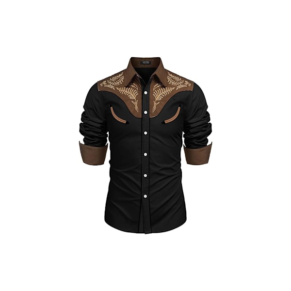 Mænds Western Cowboy Skjorte Casual Langærmet Knapliste Skjorte black M